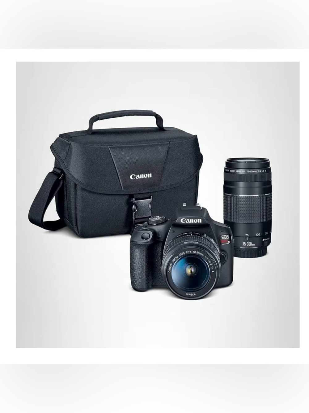 Canon DSLR Camera Kit in Black with Telephoto Lens and Carry Bag